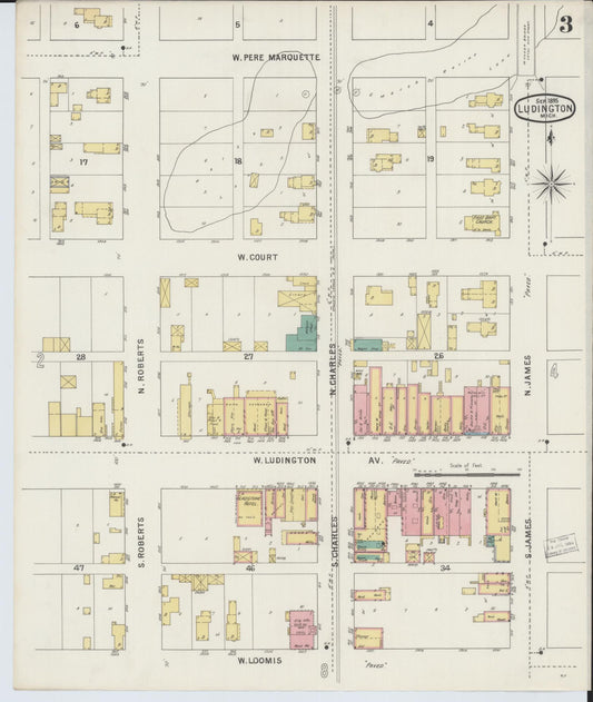 Sanborn Fire Insurance Map from Ludington, Mason County, Michigan (1895), Sheet #0003 - Historic Sanborn Fire Insurance Map Print, vintage old map wall art, antique decor, genealogy gift, Michigan Michigan map