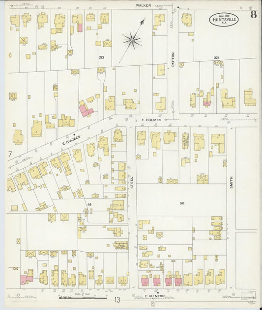 Sanborn Fire Insurance Map from Huntsville, Madison County, Alabama (1908), Sheet #0008 - Historic Sanborn Fire Insurance Map Print, vintage old map wall art, antique decor, genealogy gift, Alabama Alabama map