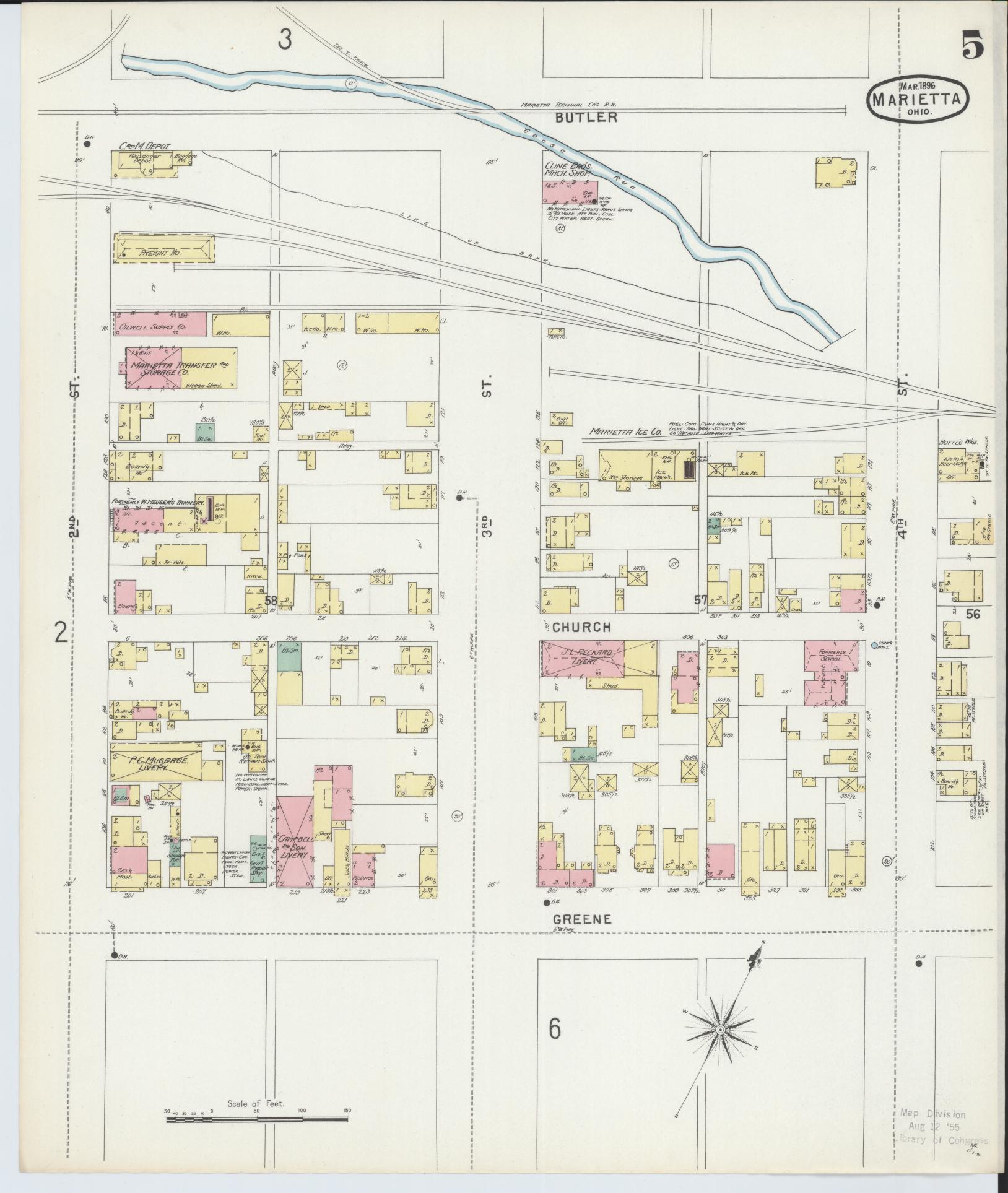 Sanborn Fire Insurance Map from Marietta, Washington County, Ohio (1896), Sheet #0005 - Historic Sanborn Fire Insurance Map Print, vintage old map wall art, antique decor, genealogy gift, Ohio Ohio map