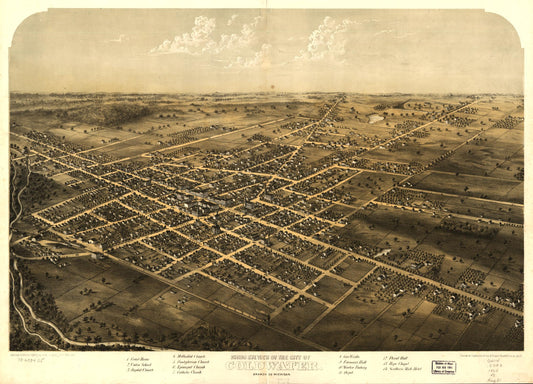 Birds eye view of the city of Coldwater, Branch Co., Michigan. (1868) – Historic Bird’s-Eye View Panorama Print