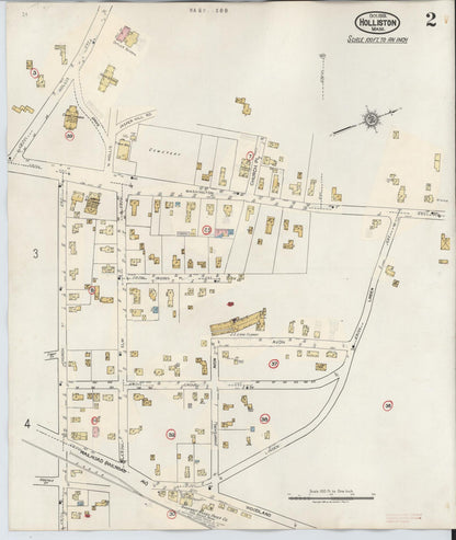 Sanborn Fire Insurance Map from Holliston, Middlesex County, Massachusetts (1942), Sheet #0002 - Historic Sanborn Fire Insurance Map Print, vintage old map wall art, antique decor, genealogy gift, Massachusetts Massachusetts map