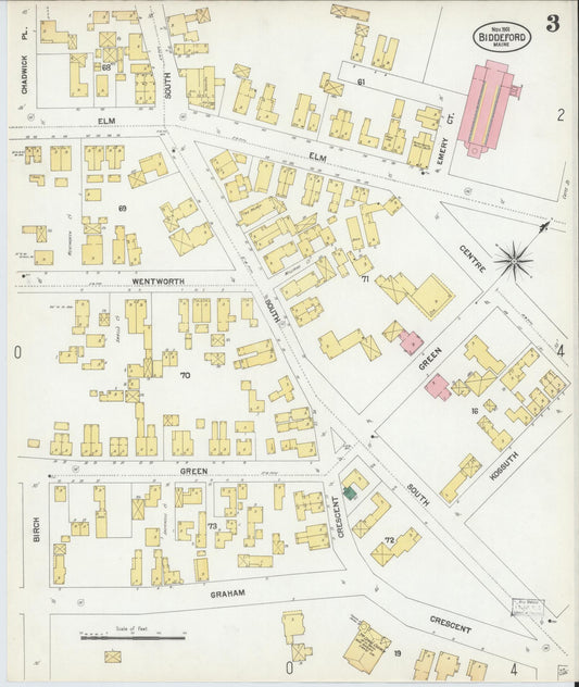 Sanborn Fire Insurance Map from Biddeford, York County, Maine (1901), Sheet #0003 - Historic Sanborn Fire Insurance Map Print, vintage old map wall art, antique decor, genealogy gift, Maine Maine map