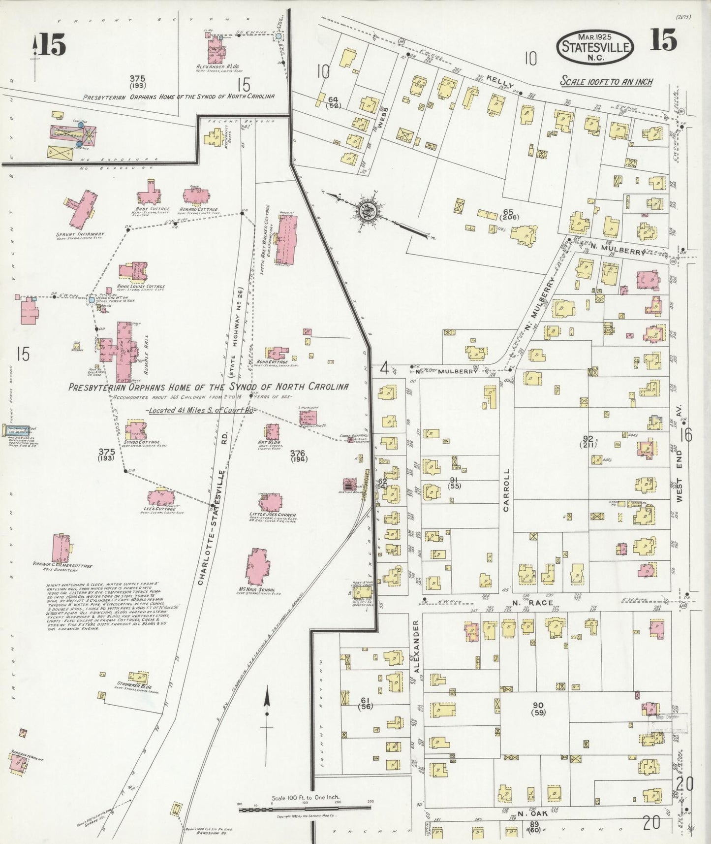 Sanborn Fire Insurance Map from Statesville, Iredell County, North Carolina (1925), Sheet #0015 - Historic Sanborn Fire Insurance Map Print, vintage old map wall art, antique decor, genealogy gift, North Carolina North Carolina map