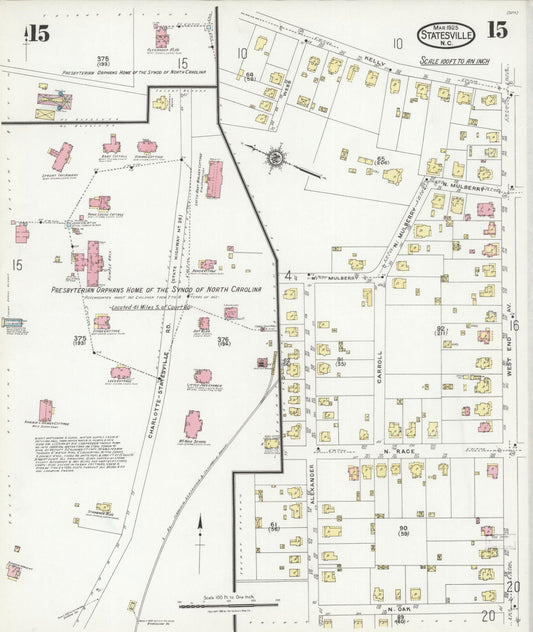 Sanborn Fire Insurance Map from Statesville, Iredell County, North Carolina (1925), Sheet #0015 - Historic Sanborn Fire Insurance Map Print, vintage old map wall art, antique decor, genealogy gift, North Carolina North Carolina map