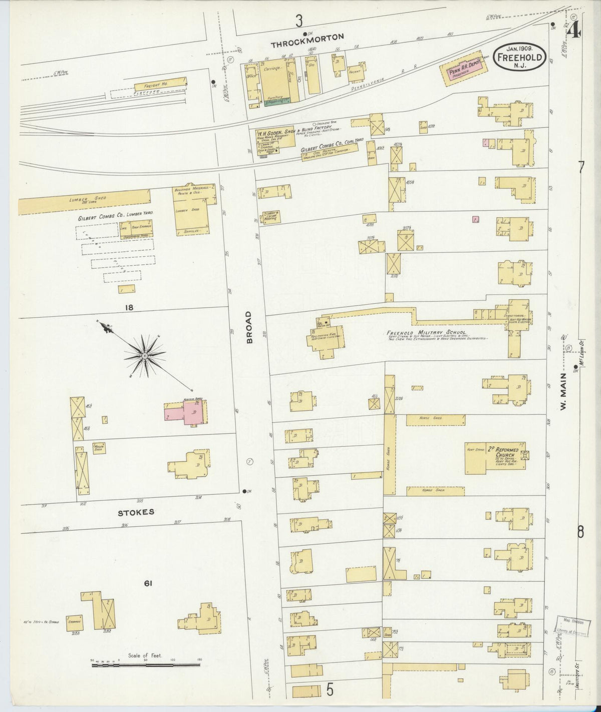 Sanborn Fire Insurance Map from Freehold, Monmouth County, New Jersey (1909), Sheet #0004 - Complete Map Set gallery image, historic Sanborn map, vintage wall art, New Jersey New Jersey
