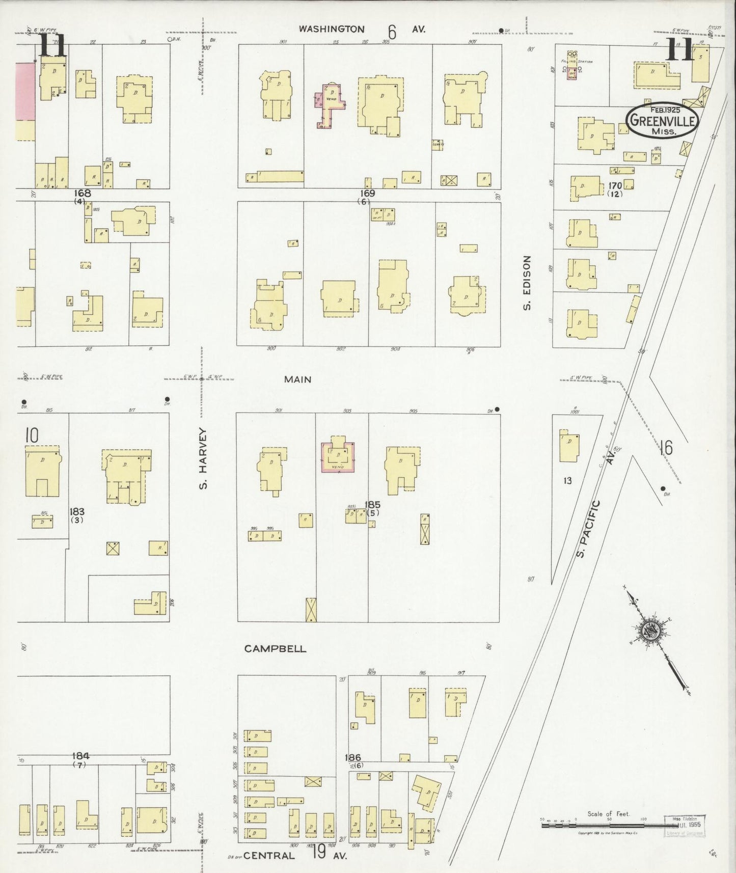 Sanborn Fire Insurance Map from Greenville, Washington County, Mississippi (1925), Sheet #0011 - Historic Sanborn Fire Insurance Map Print, vintage old map wall art, antique decor, genealogy gift, Mississippi Mississippi map