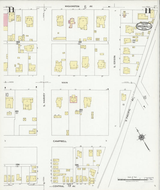 Sanborn Fire Insurance Map from Greenville, Washington County, Mississippi (1925), Sheet #0011 - Historic Sanborn Fire Insurance Map Print, vintage old map wall art, antique decor, genealogy gift, Mississippi Mississippi map