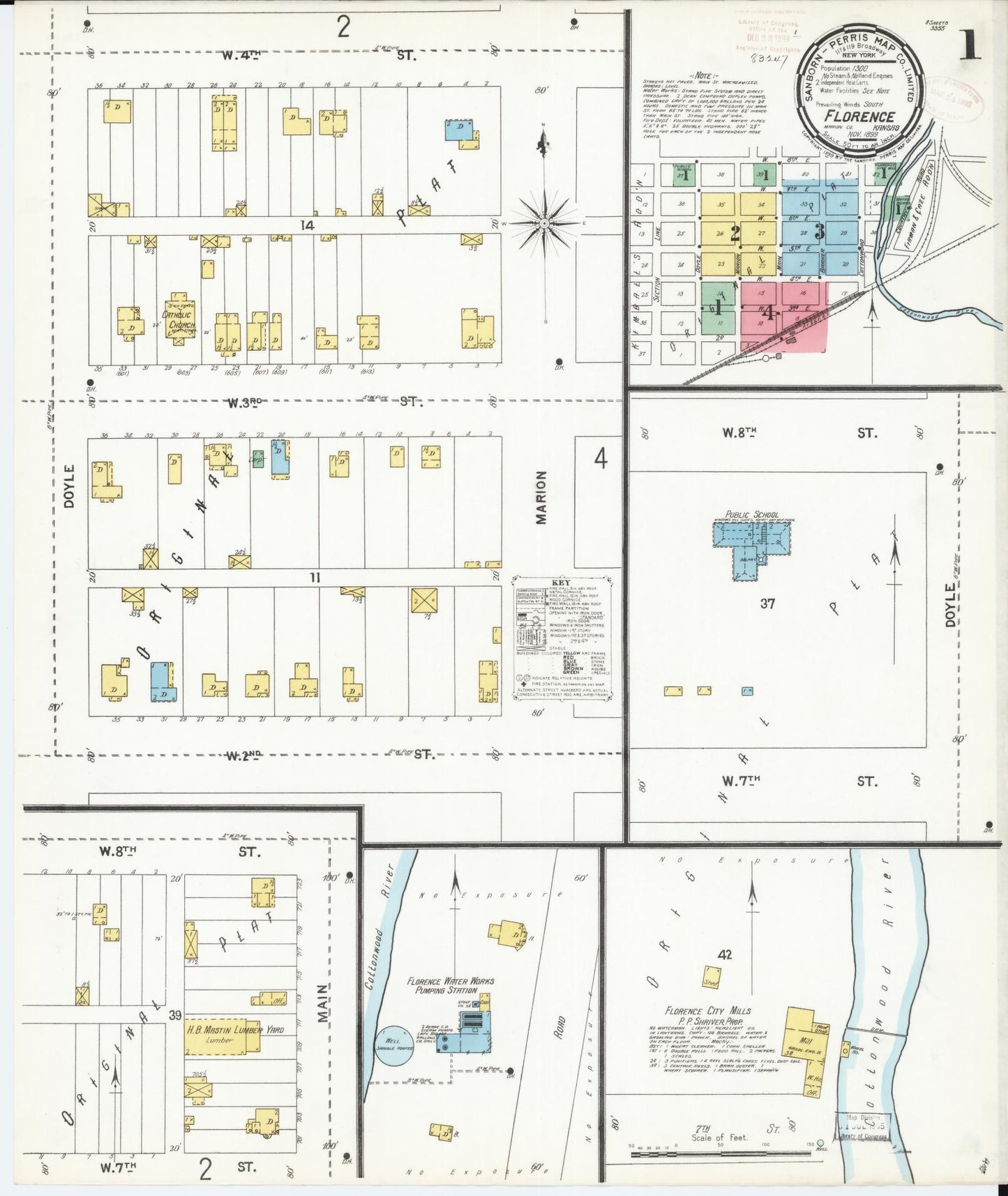 Sanborn Fire Insurance Map from Florence, Marion County, Kansas (1899), Sheet #0001 - Complete Map Set gallery image, historic Sanborn map, vintage wall art, Kansas Kansas