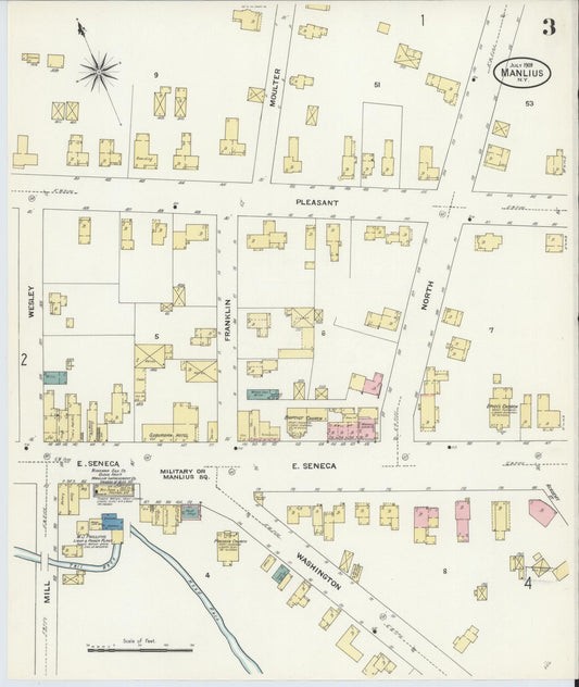 Sanborn Fire Insurance Map from Manlius, Onondaga County, New York (1909), Sheet #0003 - Historic Sanborn Fire Insurance Map Print, vintage old map wall art, antique decor, genealogy gift, New York New York map