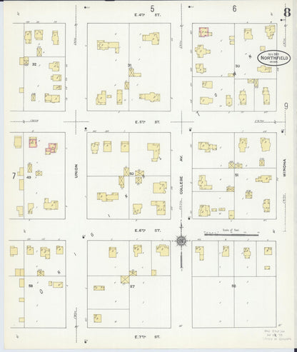 Sanborn Fire Insurance Map from Northfield, Rice County, Minnesota (1910), Sheet #0008 - Historic Sanborn Fire Insurance Map Print, vintage old map wall art, antique decor, genealogy gift, Minnesota Minnesota map