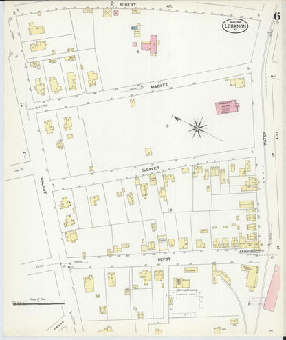 Sanborn Fire Insurance Map from Lebanon, Marion County, Kentucky (1908), Sheet #0006 - Complete Map Set gallery image, historic Sanborn map, vintage wall art, Kentucky Kentucky