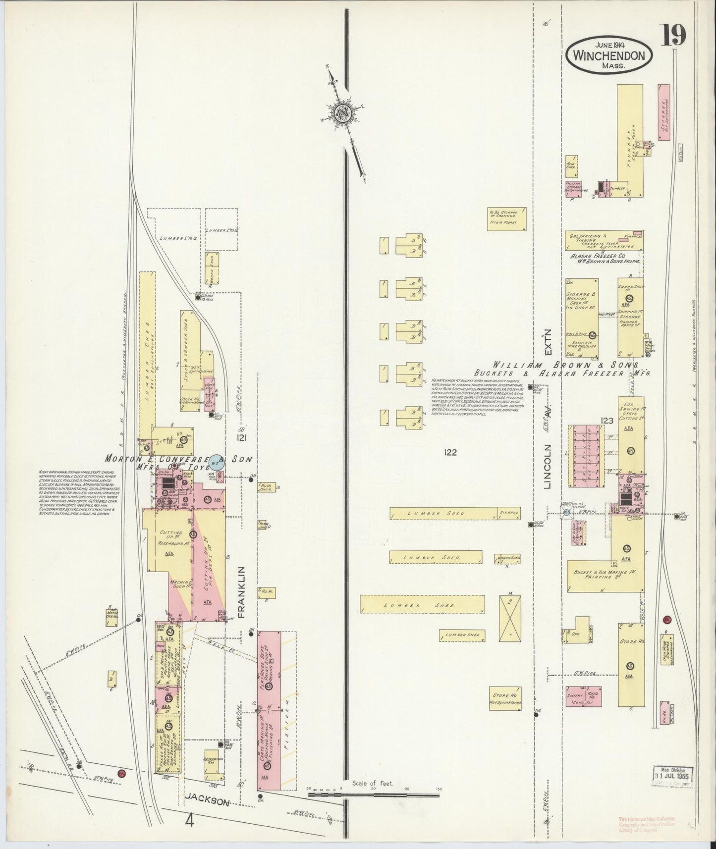 Sanborn Fire Insurance Map from Winchendon, Worcester County, Massachusetts (1914), Sheet #0019 - Historic Sanborn Fire Insurance Map Print, vintage old map wall art, antique decor, genealogy gift, Massachusetts Massachusetts map