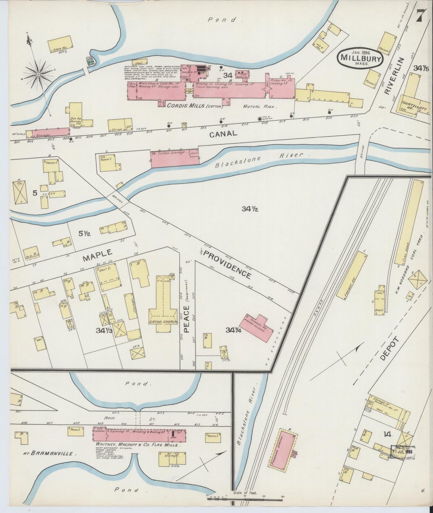 Sanborn Fire Insurance Map from Millbury, Worcester County, Massachusetts (1894), Sheet #0007 - Complete Map Set gallery image, historic Sanborn map, vintage wall art, Massachusetts Massachusetts