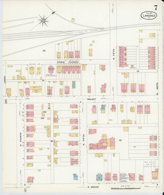 Sanborn Fire Insurance Map from Lansdale, Montgomery County, Pennsylvania (1912), Sheet #0007 - Historic Sanborn Fire Insurance Map Print, vintage old map wall art, antique decor, genealogy gift, Pennsylvania Pennsylvania map