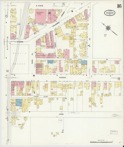 Sanborn Fire Insurance Map from Hudson, Columbia County, New York (1911), Sheet #0016 - Historic Sanborn Fire Insurance Map Print, vintage old map wall art, antique decor, genealogy gift, New York New York map