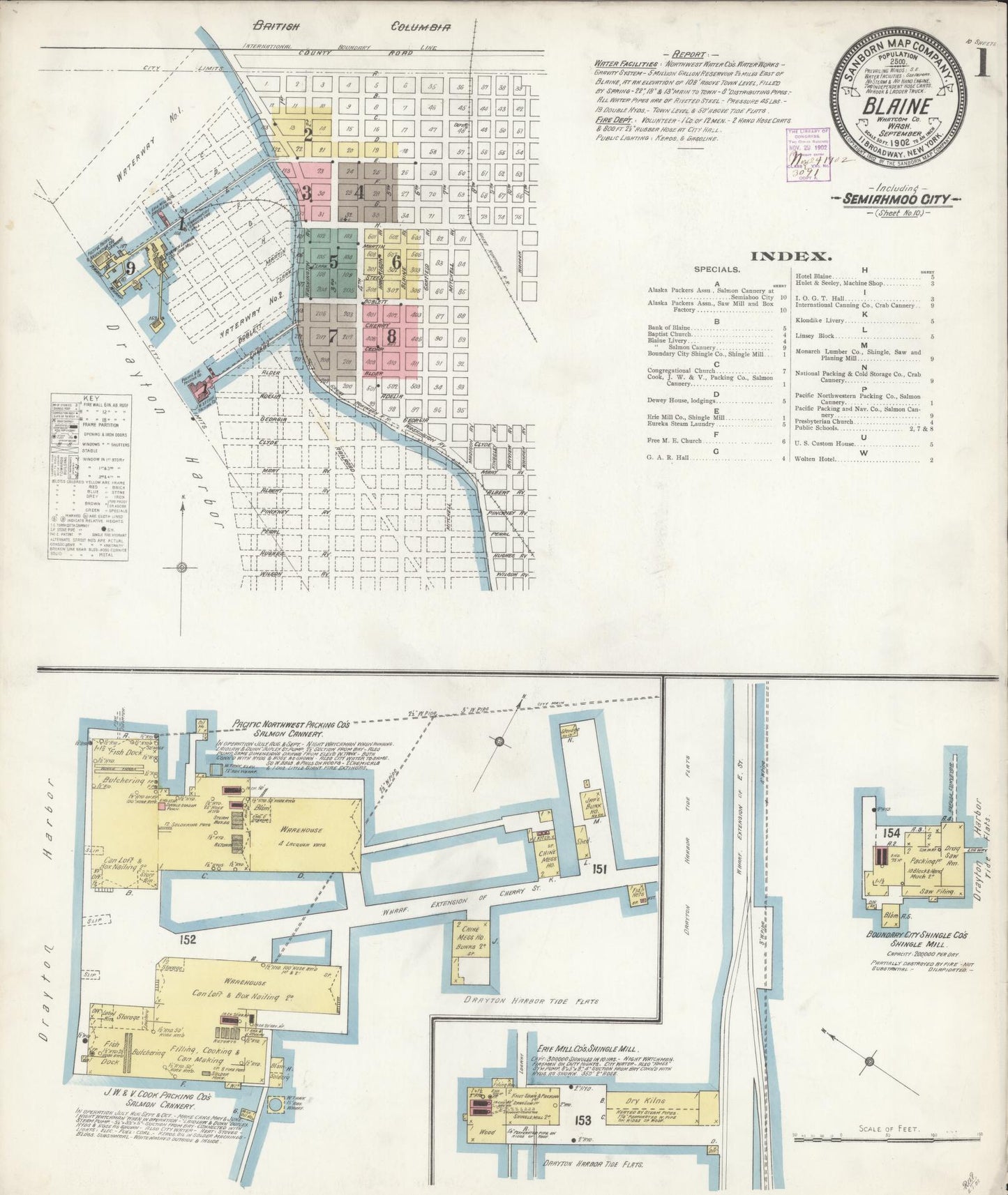 Sanborn Fire Insurance Map from Blaine, Whatcom County, Washington (1902), Sheet #0001 - Historic Sanborn Fire Insurance Map Print, vintage old map wall art, antique decor, genealogy gift, Washington Washington map