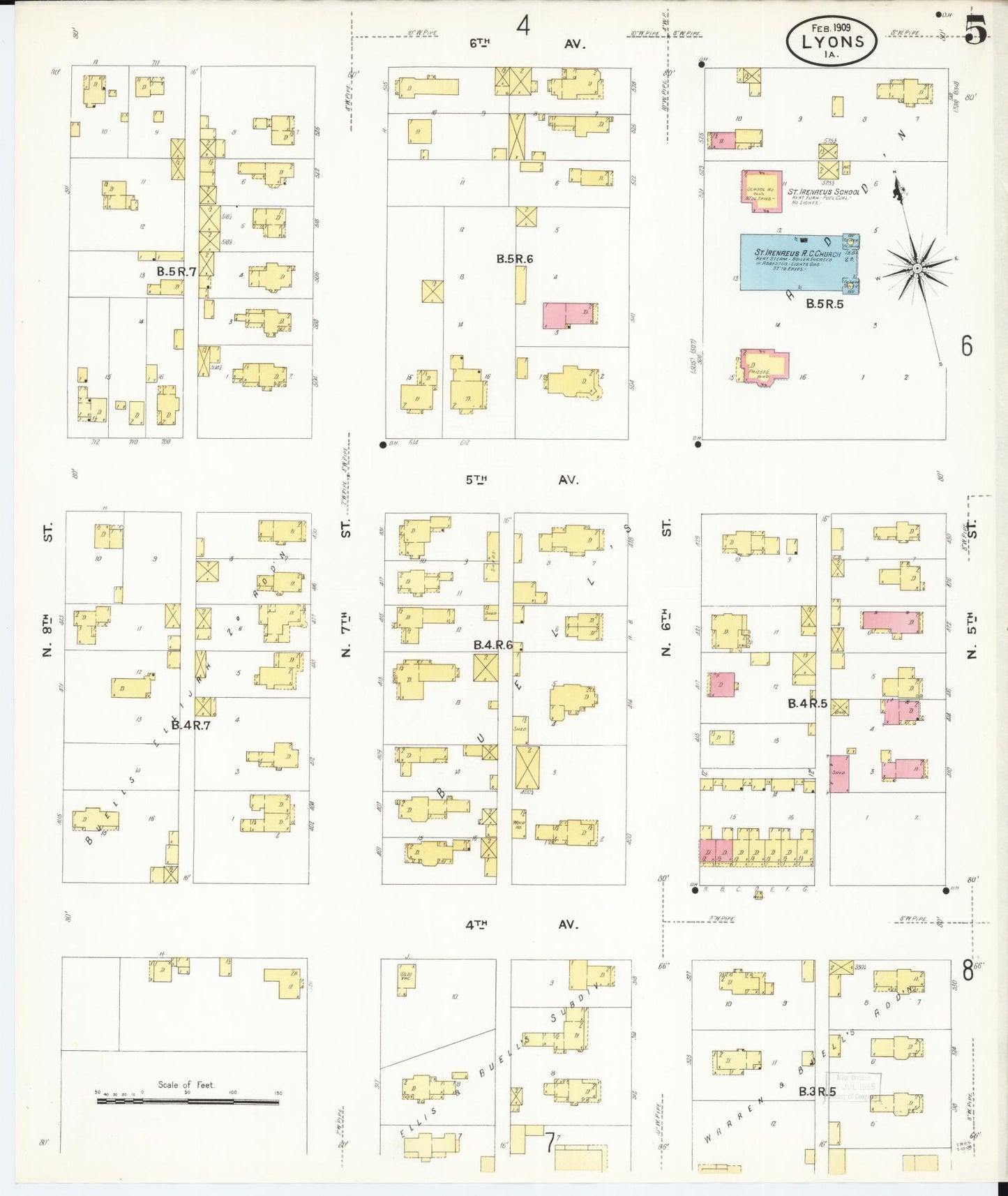 Sanborn Fire Insurance Map from Lyons, Clinton County, Iowa (1909), Sheet #0005 - Historic Sanborn Fire Insurance Map Print