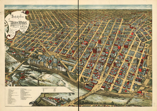Bird's eye view of Minneapolis, Minn. (1891) – Historic Bird’s-Eye View Panorama Print