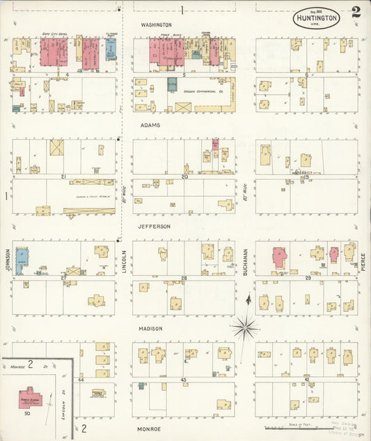 Sanborn Fire Insurance Map from Huntington, Baker County, Oregon (1900), Sheet #0002 - Historic Sanborn Fire Insurance Map Print, vintage old map wall art, antique decor, genealogy gift, Oregon Oregon map