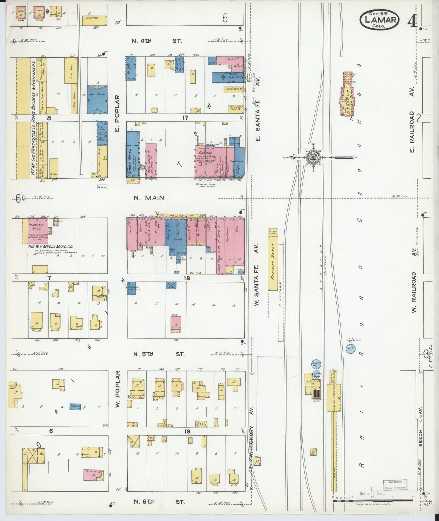 Sanborn Fire Insurance Map from Lamar, Prowers County, Colorado (1919), Sheet #0004 - Complete Map Set gallery image, historic Sanborn map, vintage wall art, Colorado Colorado