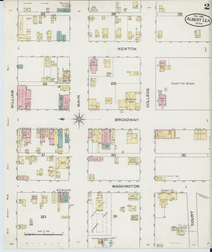 Sanborn Fire Insurance Map from Albert Lea, Freeborn County, Minnesota (1886), Sheet #0002 - Complete Map Set gallery image, historic Sanborn map, vintage wall art, Minnesota Minnesota