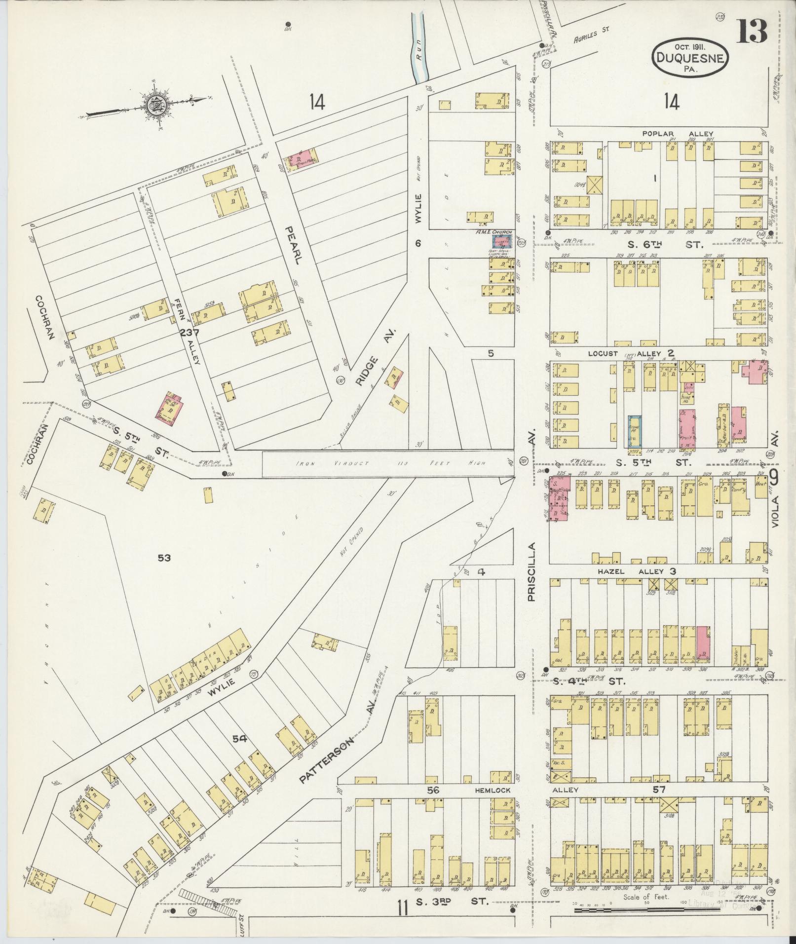 Sanborn Fire Insurance Map from Duquesne, Allegheny County, Pennsylvania (1911), Sheet #0013 - Historic Sanborn Fire Insurance Map Print, vintage old map wall art, antique decor, genealogy gift, Pennsylvania Pennsylvania map