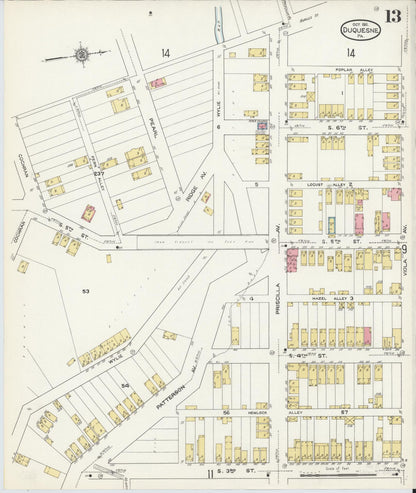 Sanborn Fire Insurance Map from Duquesne, Allegheny County, Pennsylvania (1911), Sheet #0013 - Historic Sanborn Fire Insurance Map Print, vintage old map wall art, antique decor, genealogy gift, Pennsylvania Pennsylvania map