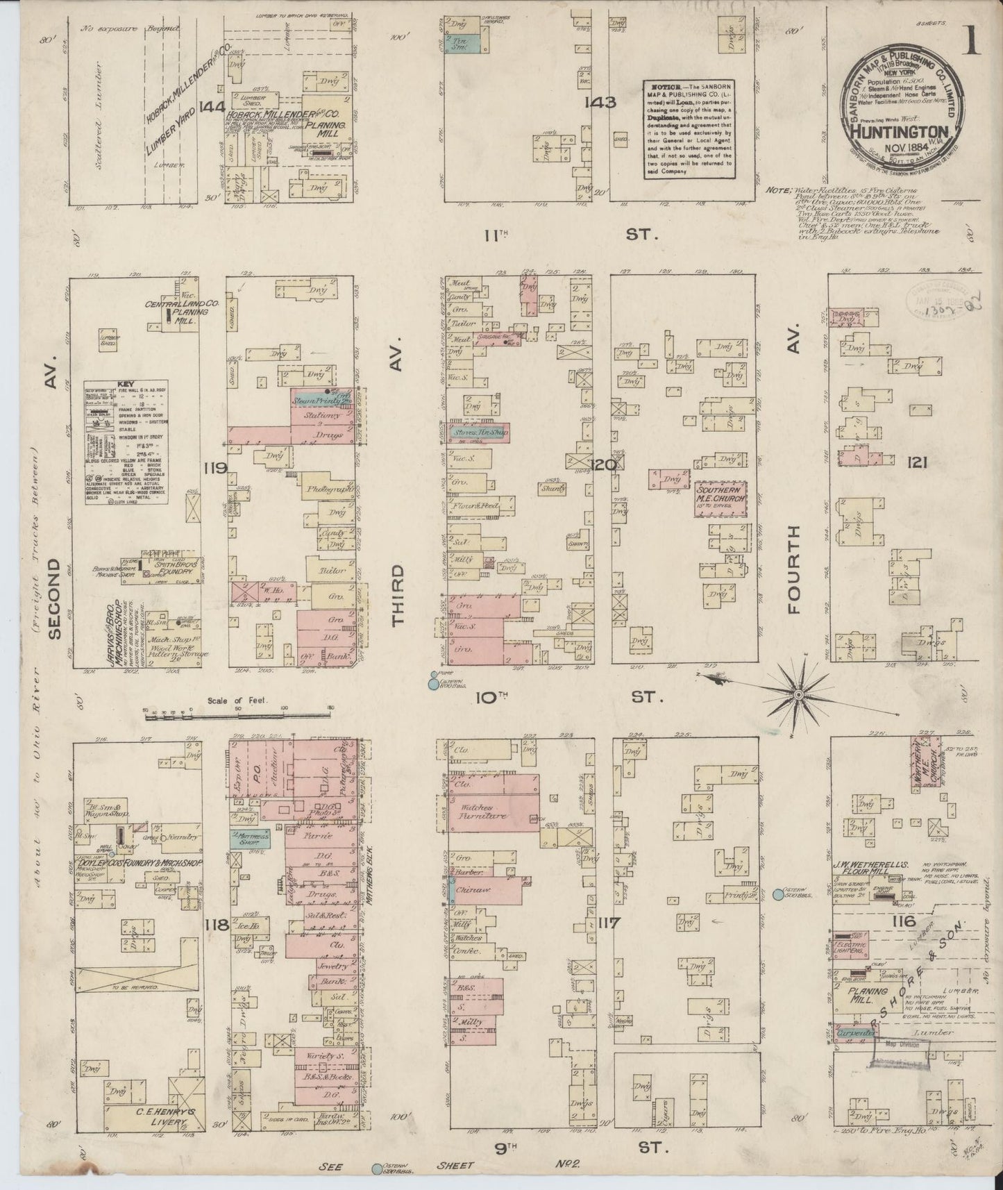 Sanborn Fire Insurance Map from Huntington, Cabell County, West Virginia. (1884) – Historic Sanborn Fire Insurance Map Print