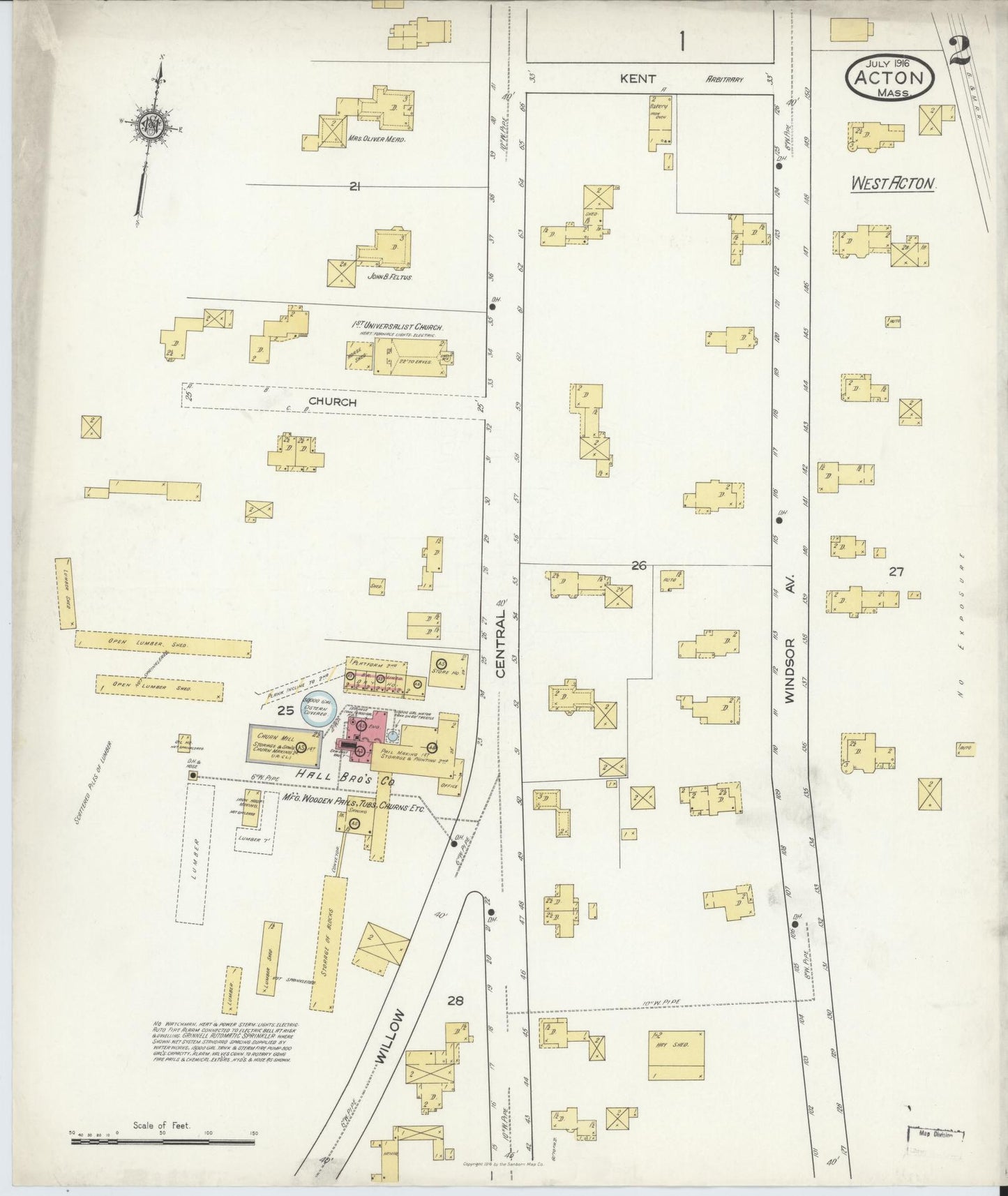 Sanborn Fire Insurance Map from Acton, Middlesex County, Massachusetts (1916), Sheet #0002 - Complete Map Set gallery image, historic Sanborn map, vintage wall art, Massachusetts Massachusetts