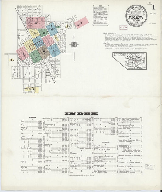 Sanborn Fire Insurance Map from Norman, Cleveland County, Oklahoma (1914), Sheet #0001 - Complete Map Set gallery image, historic Sanborn map, vintage wall art, Oklahoma Oklahoma