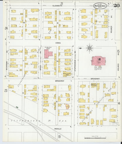 Sanborn Fire Insurance Map from Menominee, Menominee County, Michigan (1901), Sheet #0020 - Historic Sanborn Fire Insurance Map Print, vintage old map wall art, antique decor, genealogy gift, Michigan Michigan map