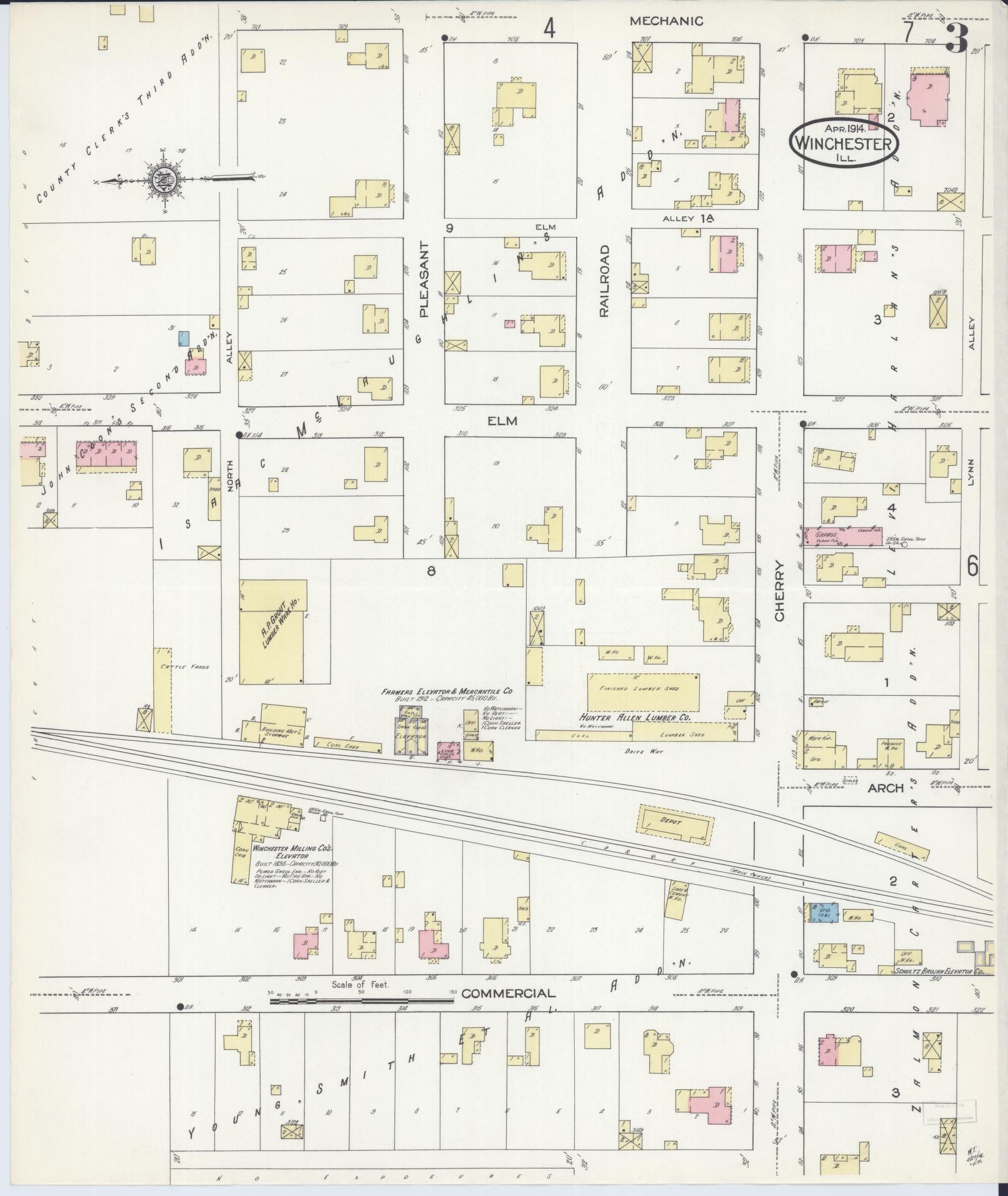 Sanborn Fire Insurance Map from Winchester, Scott County, Illinois (1914), Sheet #0003 - Complete Map Set gallery image, historic Sanborn map, vintage wall art, Illinois Illinois