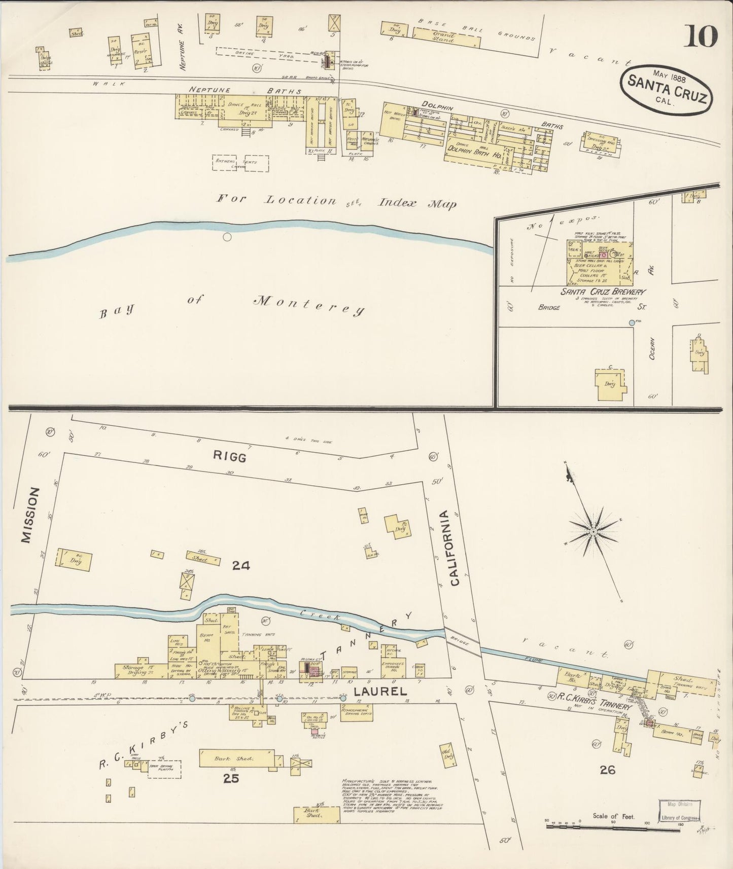 Sanborn Fire Insurance Map from Santa Cruz, Santa Cruz County, California (1888), Sheet #0010 - Complete Map Set gallery image, historic Sanborn map, vintage wall art, California California