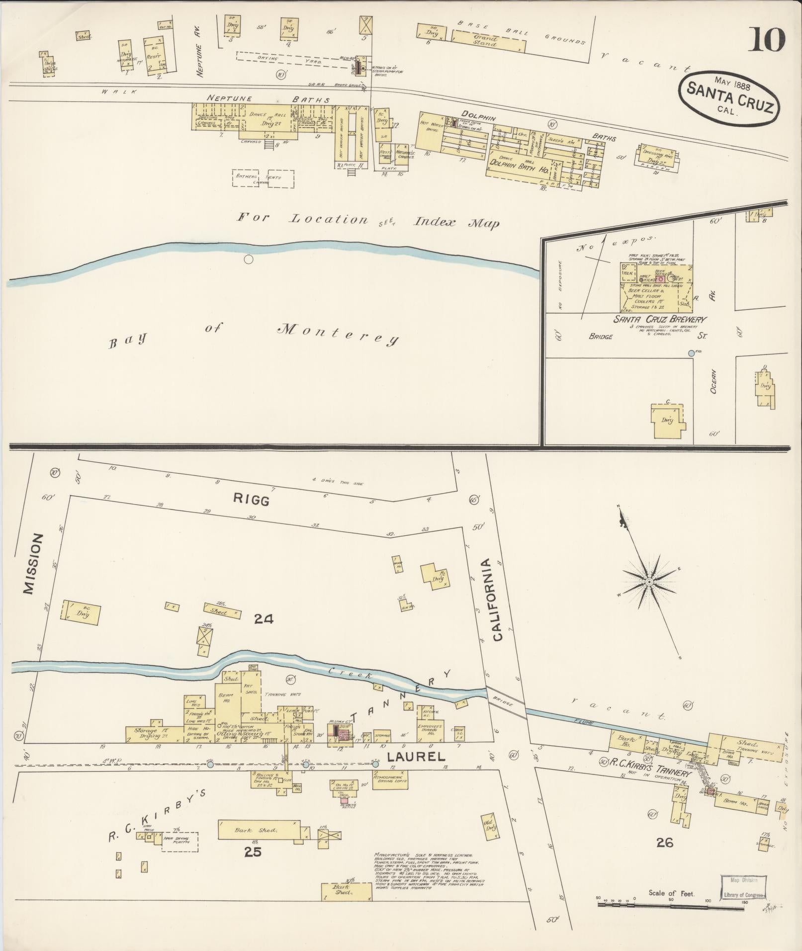 Sanborn Fire Insurance Map from Santa Cruz, Santa Cruz County, California (1888), Sheet #0010 - Complete Map Set gallery image, historic Sanborn map, vintage wall art, California California