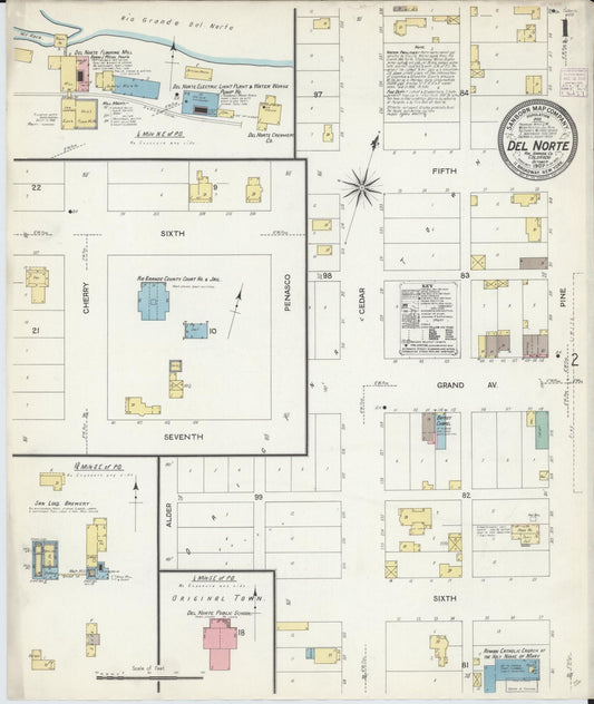 Sanborn Fire Insurance Map from Del Norte, Rio Grande County, Colorado (1907), Sheet #0001 - Complete Map Set gallery image, historic Sanborn map, vintage wall art, Colorado Colorado