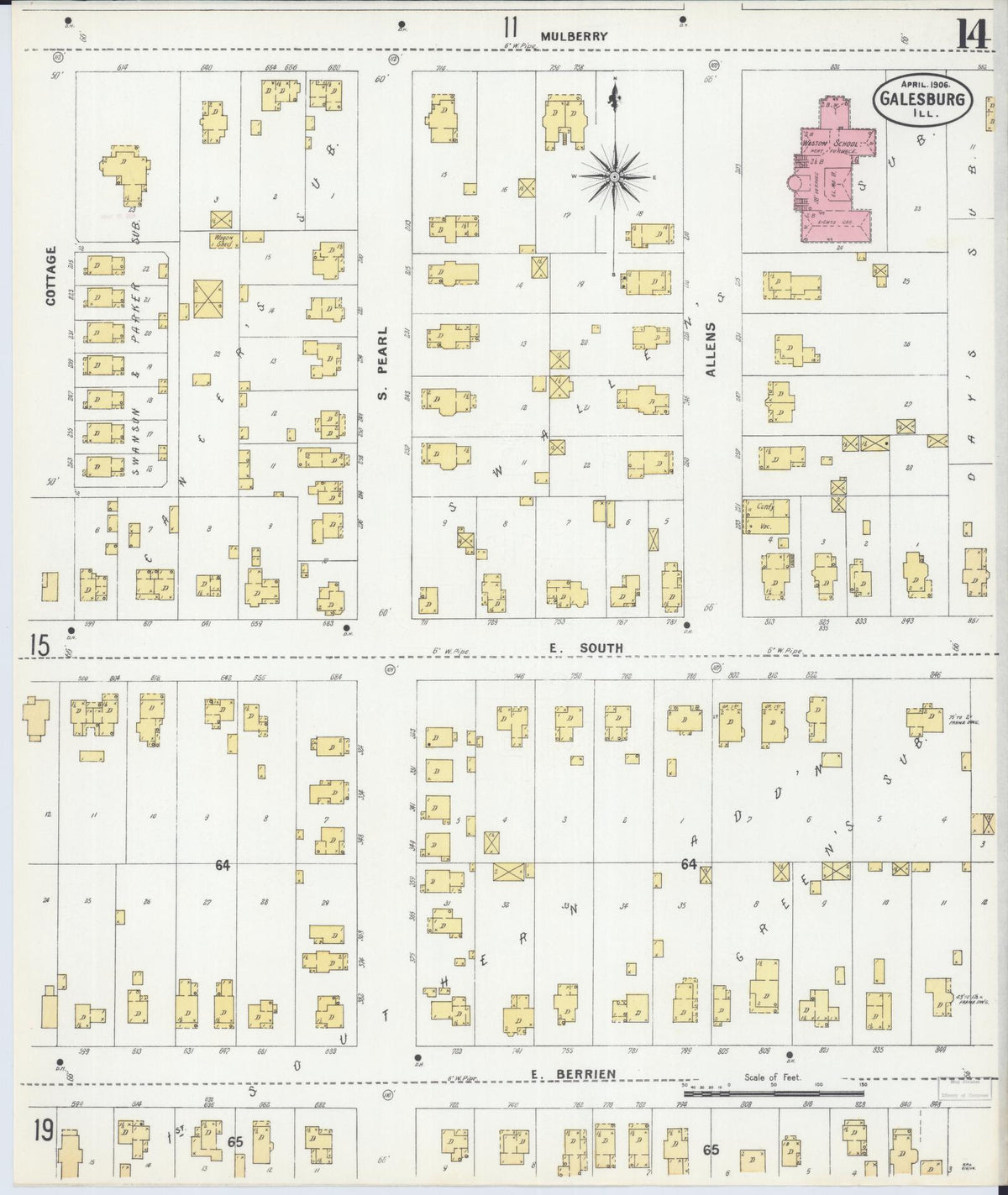 Sanborn Fire Insurance Map from Galesburg, Knox County, Illinois (1906), Sheet #0014 - Complete Map Set gallery image, historic Sanborn map, vintage wall art, Illinois Illinois