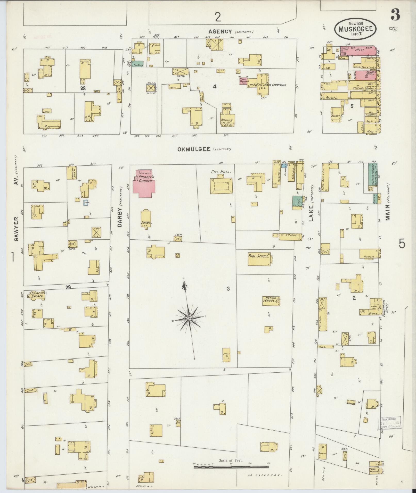 Sanborn Fire Insurance Map from Muskogee, Muskogee County, Oklahoma (1898), Sheet #0003 - Complete Map Set gallery image, historic Sanborn map, vintage wall art, Oklahoma Oklahoma