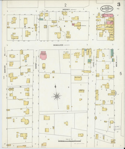 Sanborn Fire Insurance Map from Muskogee, Muskogee County, Oklahoma (1898), Sheet #0003 - Complete Map Set gallery image, historic Sanborn map, vintage wall art, Oklahoma Oklahoma