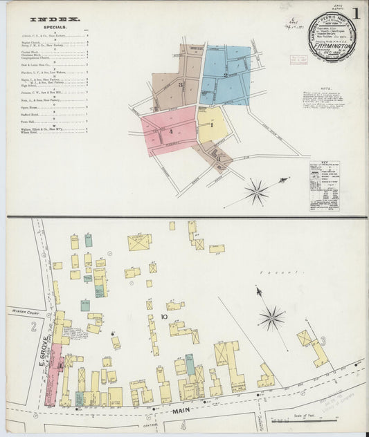 Sanborn Fire Insurance Map from Farmington, Strafford County, New Hampshire (1892), Sheet #0001 - Historic Sanborn Fire Insurance Map Print, vintage old map wall art, antique decor, genealogy gift, New Hampshire New Hampshire map