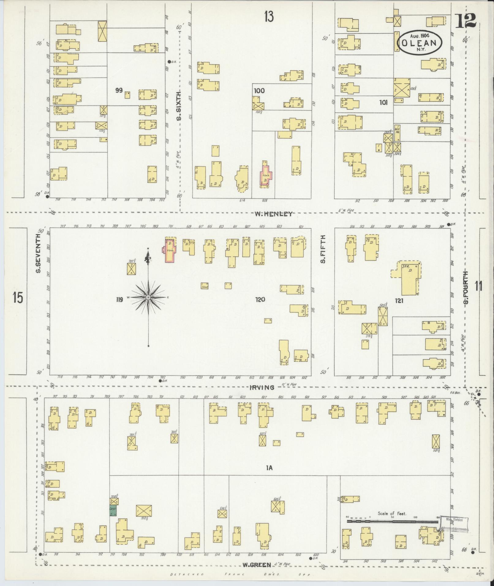 Sanborn Fire Insurance Map from Olean, Cattaraugus County, New York (1904), Sheet #0012 - Complete Map Set gallery image, historic Sanborn map, vintage wall art, New York New York