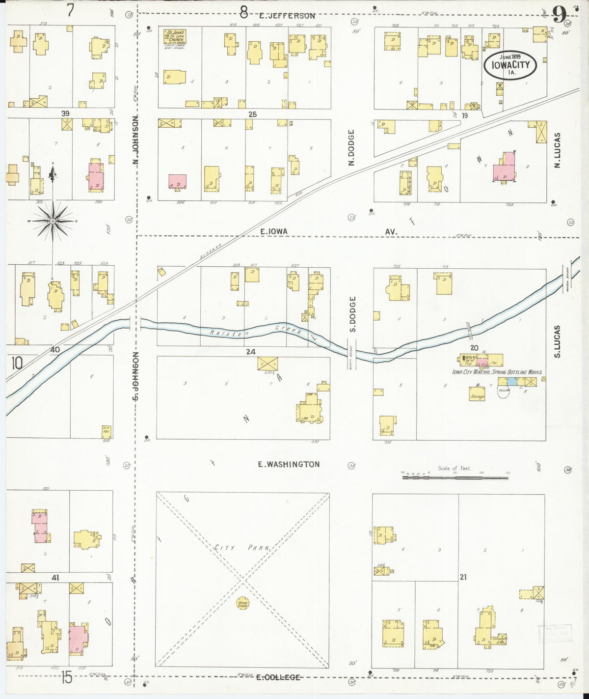 Sanborn Fire Insurance Map from Iowa City, Johnson County, Iowa (1899), Sheet #0009 - Historic Sanborn Fire Insurance Map Print