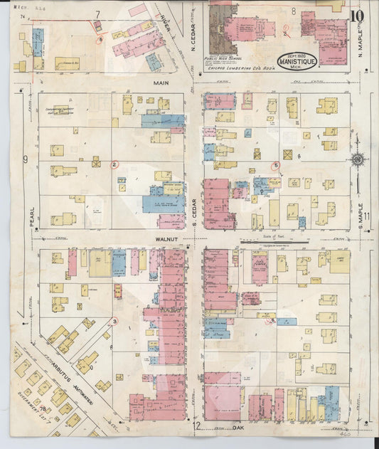 Sanborn Fire Insurance Map from Manistique, Schoolcraft County, Michigan (1950), Sheet #0010 - Historic Sanborn Fire Insurance Map Print, vintage old map wall art, antique decor, genealogy gift, Michigan Michigan map