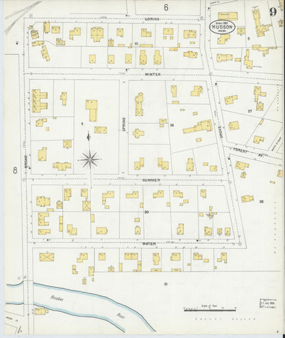 Sanborn Fire Insurance Map from Hudson, Middlesex County, Massachusetts (1903), Sheet #0008 - Historic Sanborn Fire Insurance Map Print, vintage old map wall art, antique decor, genealogy gift, Massachusetts Massachusetts map