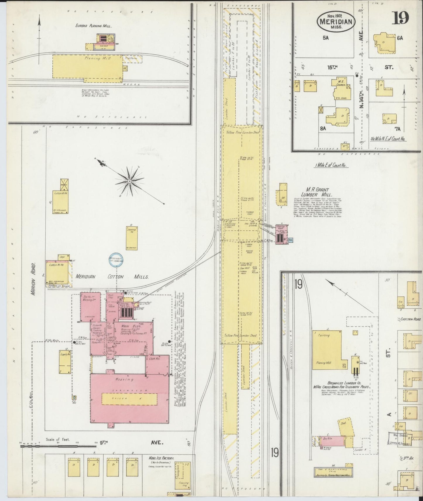 Sanborn Fire Insurance Map from Meridian, Lauderdale County, Mississippi (1902), Sheet #0019 - Complete Map Set gallery image, historic Sanborn map, vintage wall art, Mississippi Mississippi
