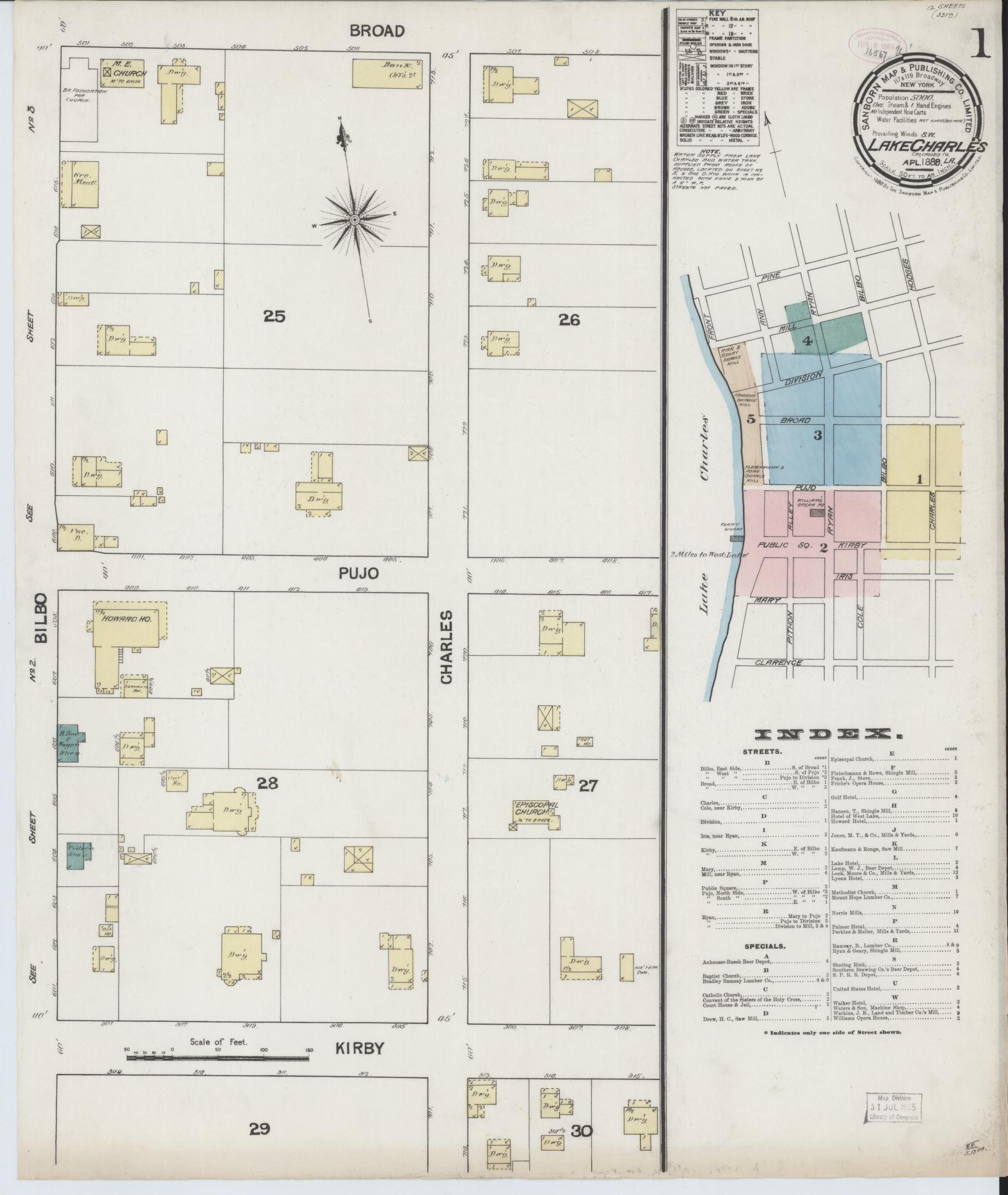Sanborn Fire Insurance Map from Lake Charles, Calcasieu Parish, Louisiana. (1889) – Historic Sanborn Fire Insurance Map Print