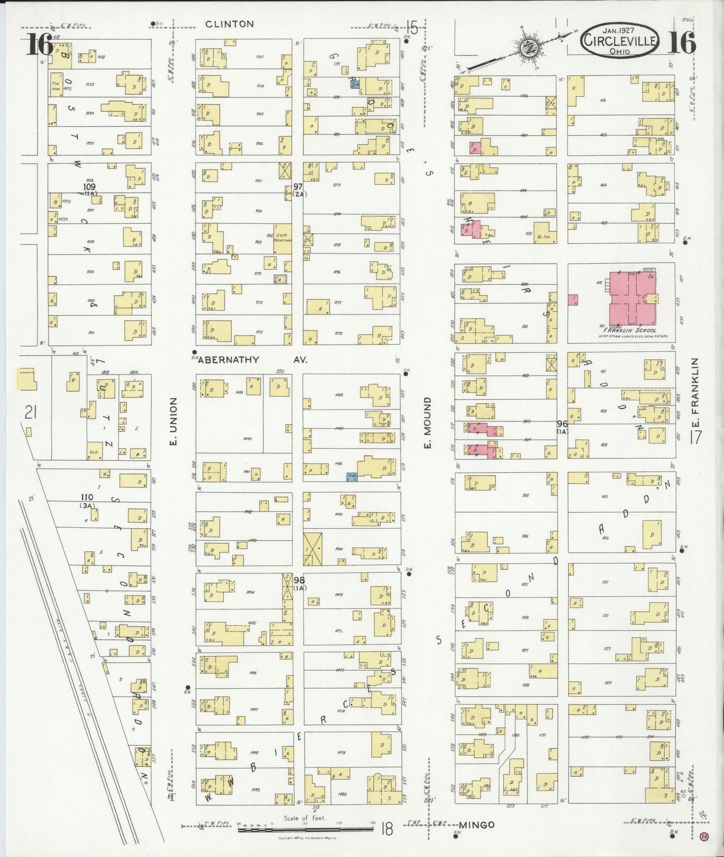 Sanborn Fire Insurance Map from Circleville, Pickaway County, Ohio (1927), Sheet #0016 - Complete Map Set gallery image, historic Sanborn map, vintage wall art, Ohio Ohio
