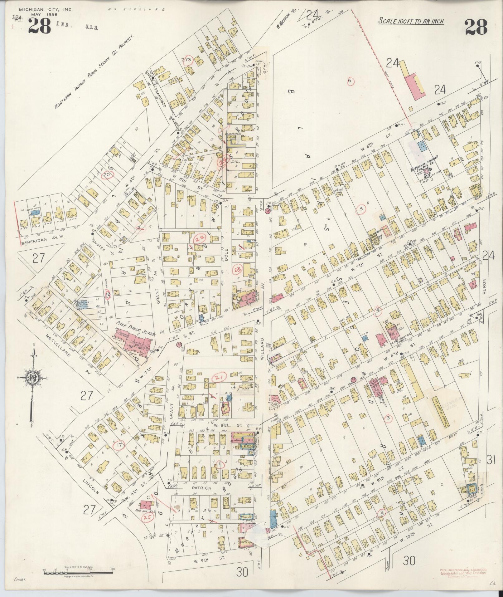 Sanborn Fire Insurance Map from Michigan City, La Porte County, Indiana (1948), Sheet #0028 - Complete Map Set gallery image, historic Sanborn map, vintage wall art, Michigan Michigan