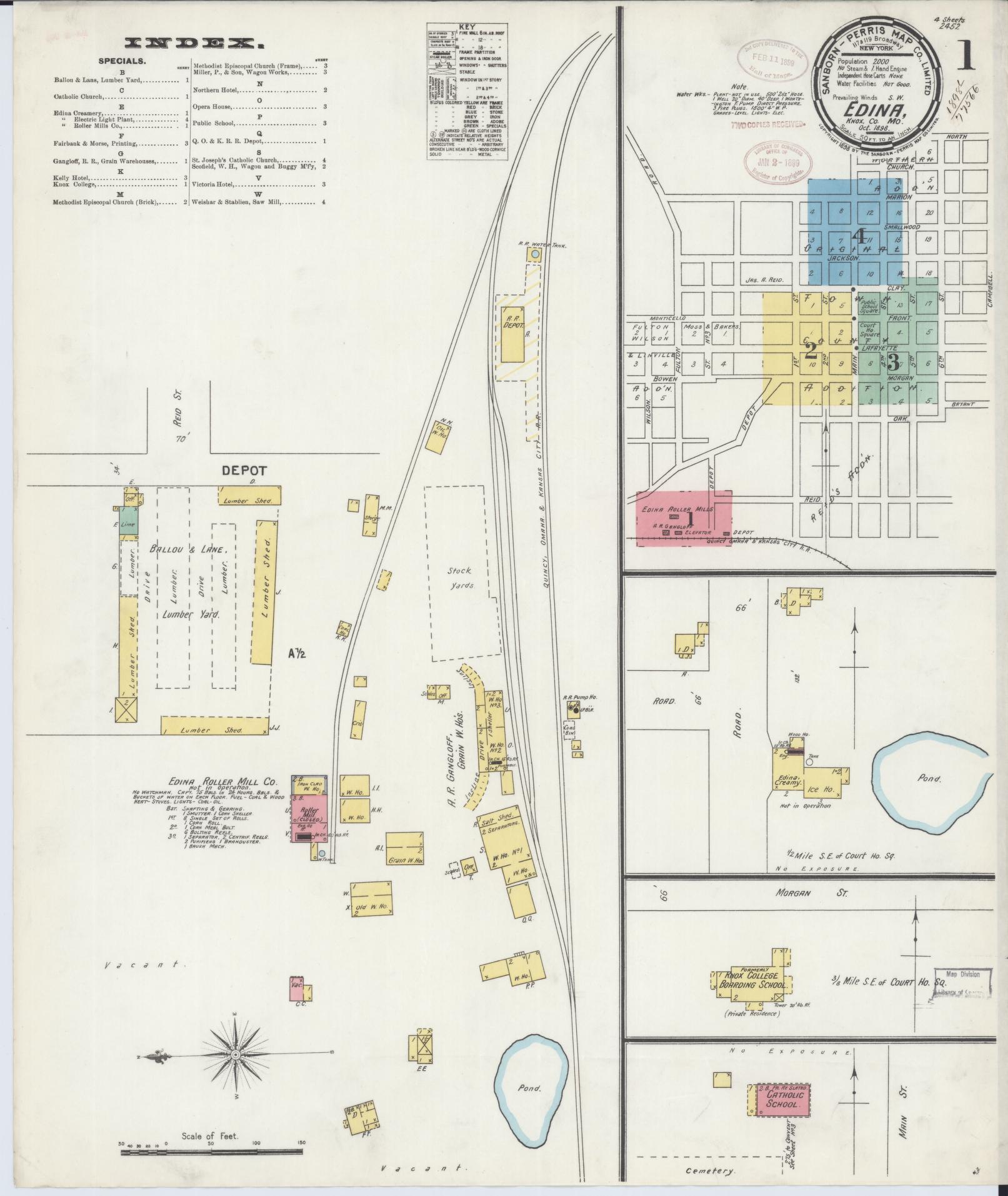 Sanborn Fire Insurance Map from Edina, Knox County, Missouri (1898), Sheet #0001 - Complete Map Set gallery image, historic Sanborn map, vintage wall art, Missouri Missouri