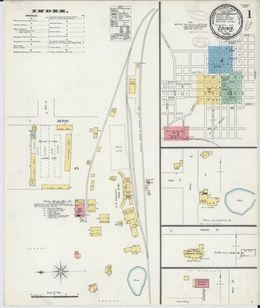 Sanborn Fire Insurance Map from Edina, Knox County, Missouri (1898), Sheet #0001 - Complete Map Set gallery image, historic Sanborn map, vintage wall art, Missouri Missouri