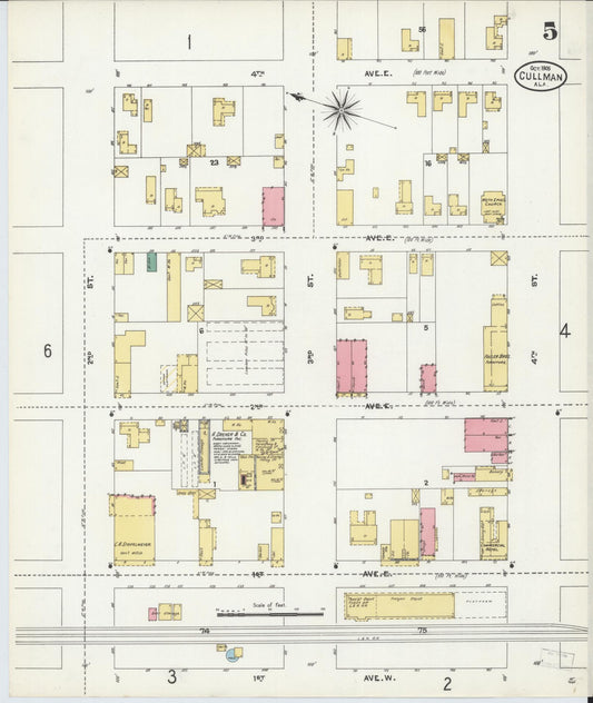 Sanborn Fire Insurance Map from Cullman, Cullman County, Alabama (1905), Sheet #0005 - Historic Sanborn Fire Insurance Map Print, vintage old map wall art, antique decor, genealogy gift, Alabama Alabama map